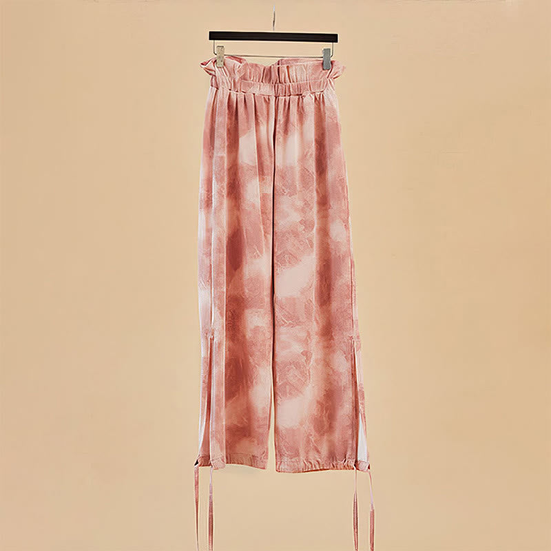 Pantalon décontracté Buddha Stones avec liens pour les jambes et impression à l'encre pour femme en élasthanne - image 1