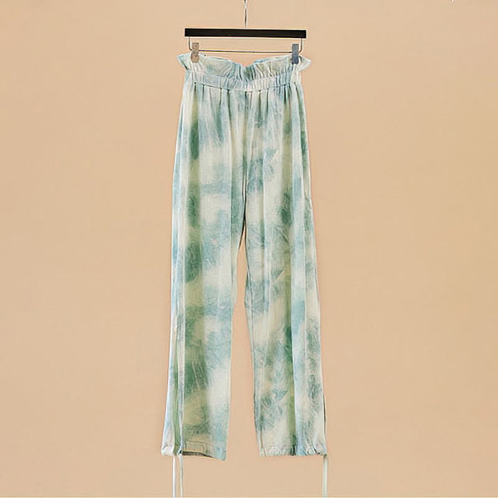Pantalon décontracté Buddha Stones avec liens pour les jambes et impression à l'encre pour femme en élasthanne - image 16