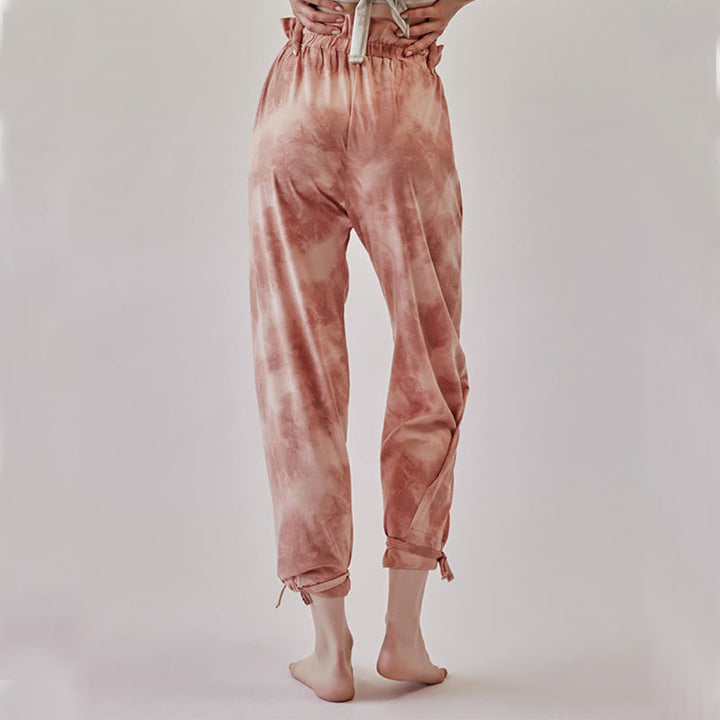 Pantalon décontracté Buddha Stones avec liens pour les jambes et impression à l'encre pour femme en élasthanne - image 4