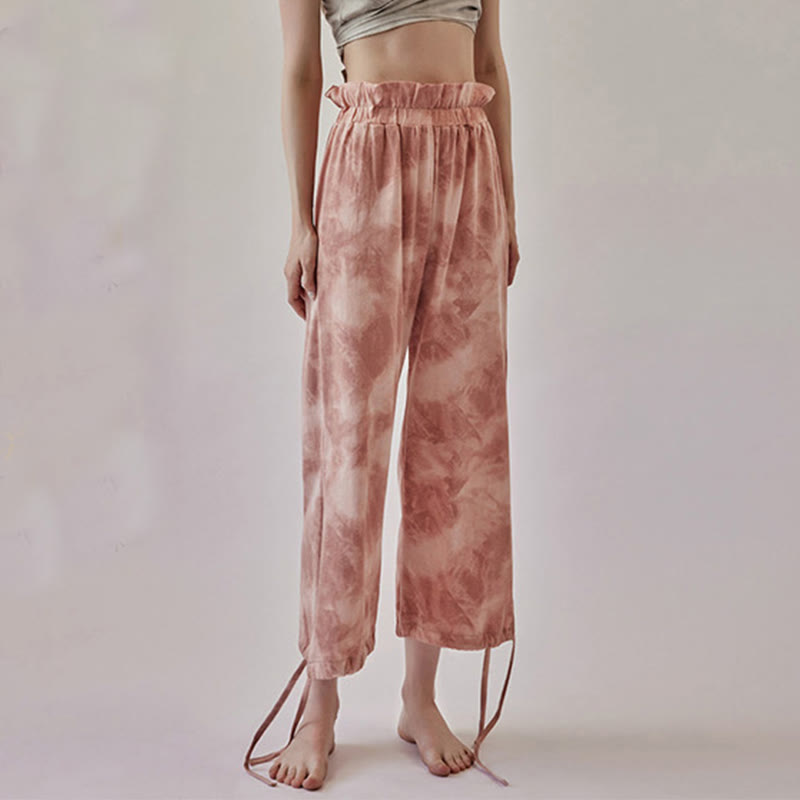 Pantalon décontracté Buddha Stones avec liens pour les jambes et impression à l'encre pour femme en élasthanne - image 3