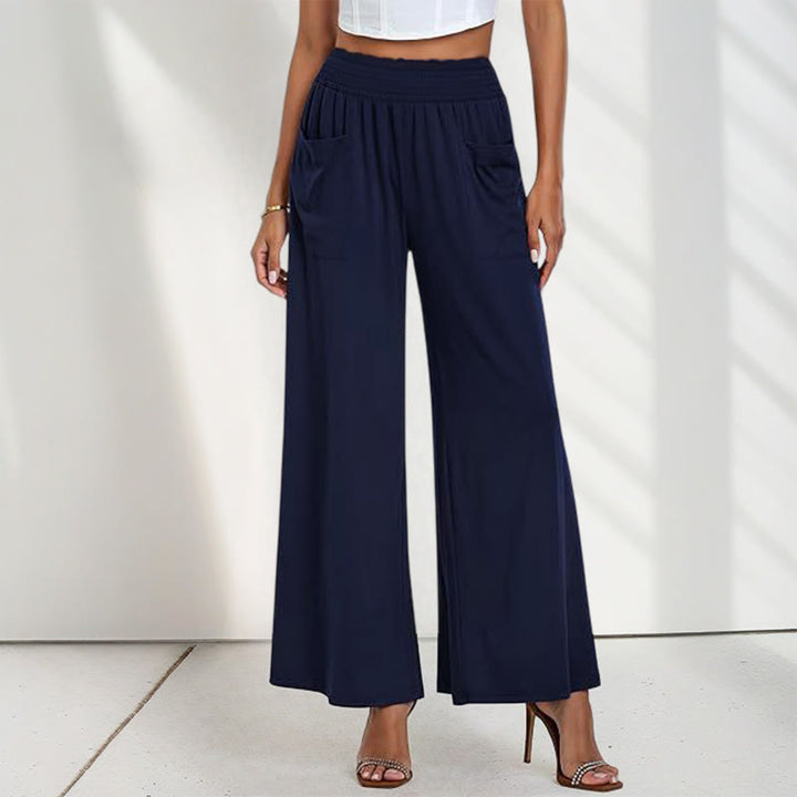 Pantalon large taille haute décontracté en Buddha Stones pour femme avec poches
