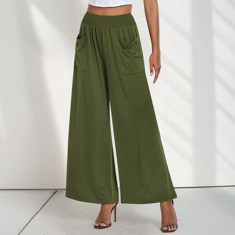 Pantalon large taille haute décontracté en Buddha Stones pour femme avec poches