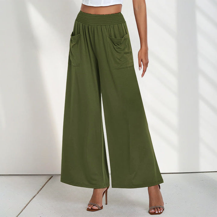 Pantalon large taille haute décontracté en Buddha Stones pour femme avec poches