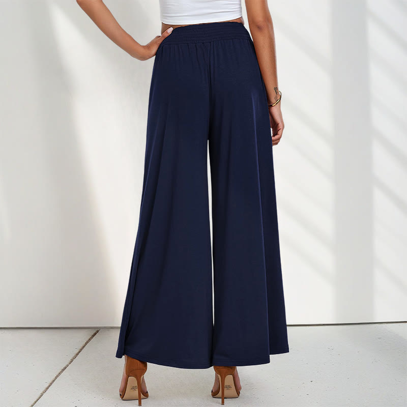 Pantalon large taille haute décontracté en Buddha Stones pour femme avec poches
