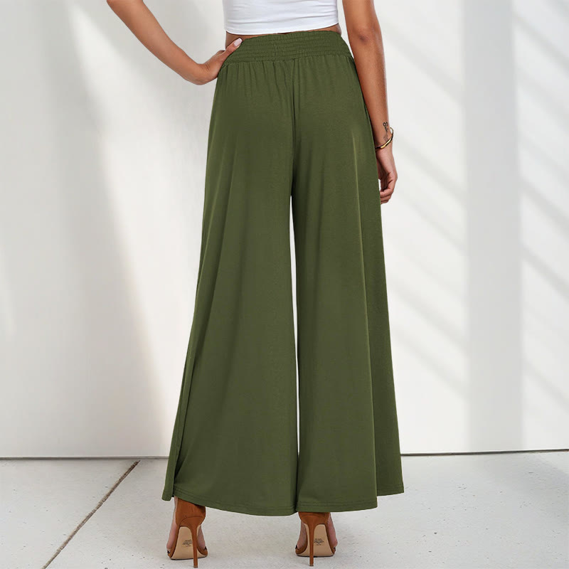 Pantalon large taille haute décontracté en Buddha Stones pour femme avec poches