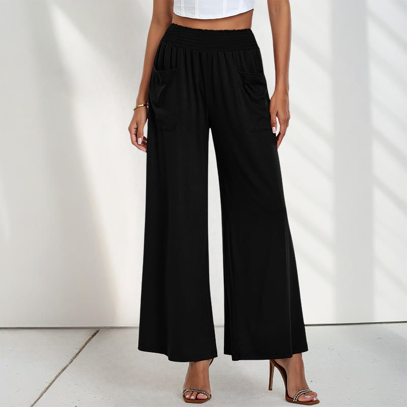 Pantalon large taille haute décontracté en Buddha Stones pour femme avec poches