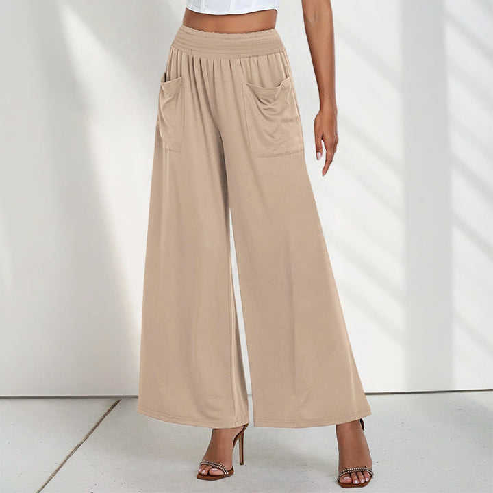 Pantalon large taille haute décontracté en Buddha Stones pour femme avec poches
