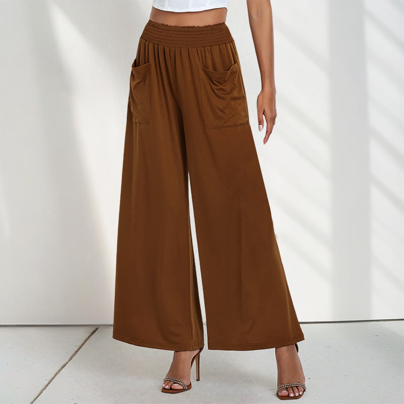 Pantalon large taille haute décontracté en Buddha Stones pour femme avec poches