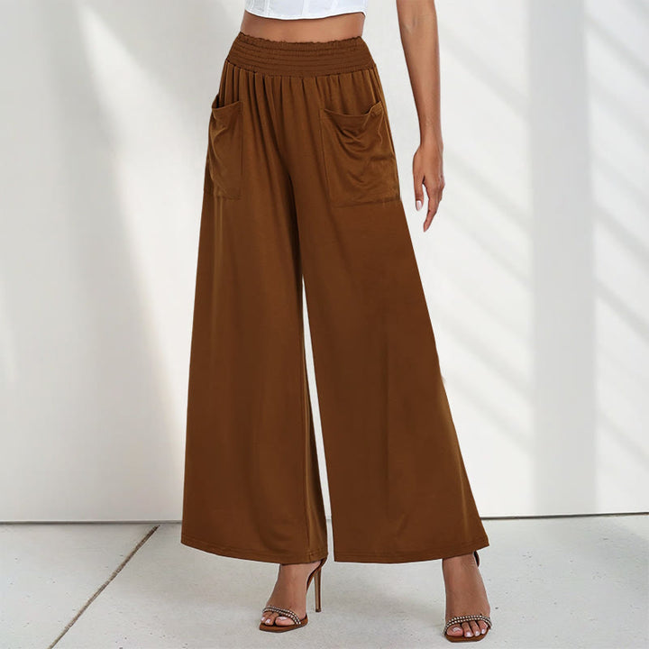 Pantalon large taille haute décontracté en Buddha Stones pour femme avec poches