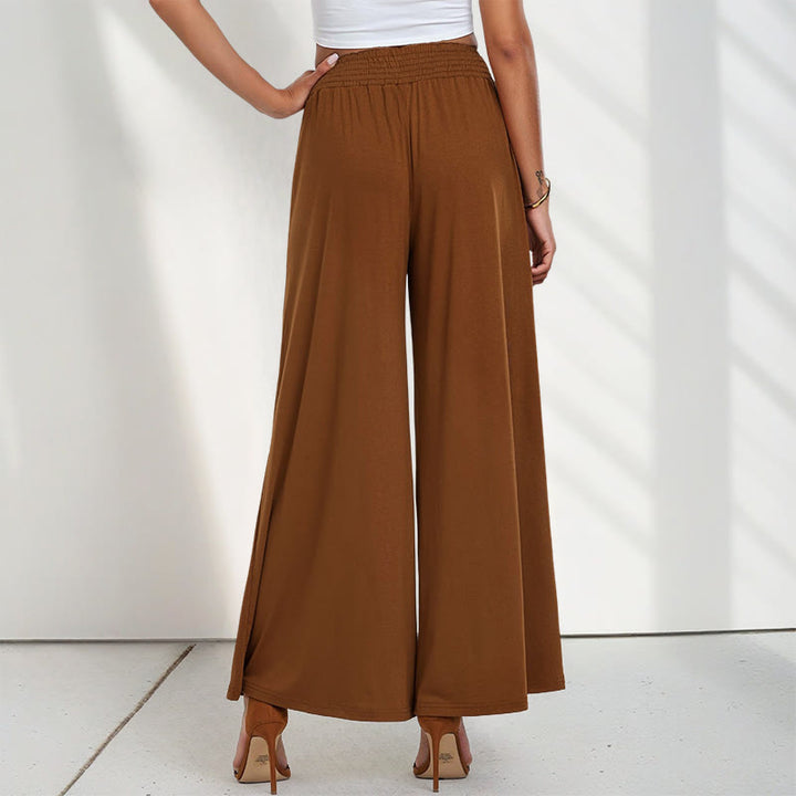 Pantalon large taille haute décontracté en Buddha Stones pour femme avec poches