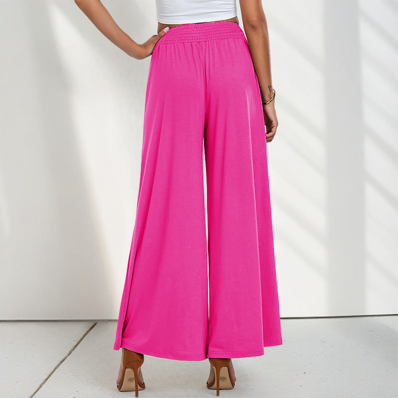 Pantalon large taille haute décontracté en Buddha Stones pour femme avec poches