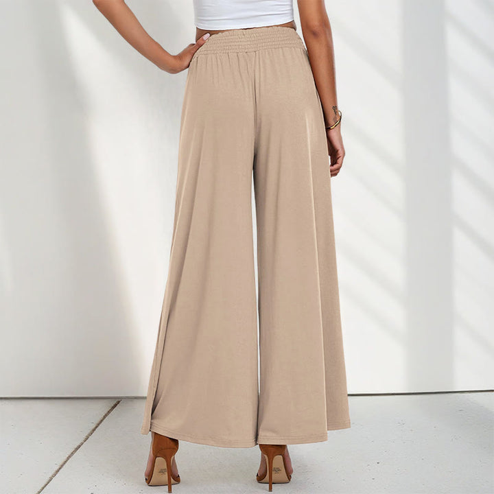 Pantalon large taille haute décontracté en Buddha Stones pour femme avec poches