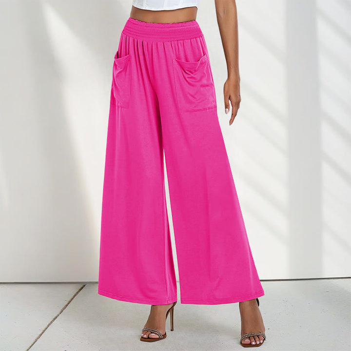 Pantalon large taille haute décontracté en Buddha Stones pour femme avec poches
