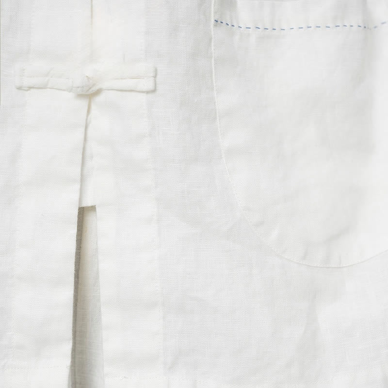 Chemises pour femmes en lin à manches longues et boutons de Buddha Stones de couleur unie avec poches - image 22