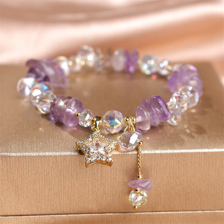 Bracelet de transformation positive avec breloque en forme d'étoile en cristal d'améthyste naturelle de Buddha Stones
