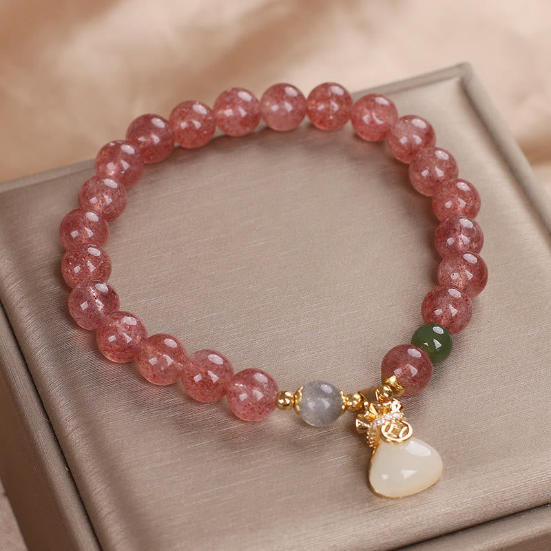 Bracelet porte-monnaie en quartz fraise naturel Buddha Stones