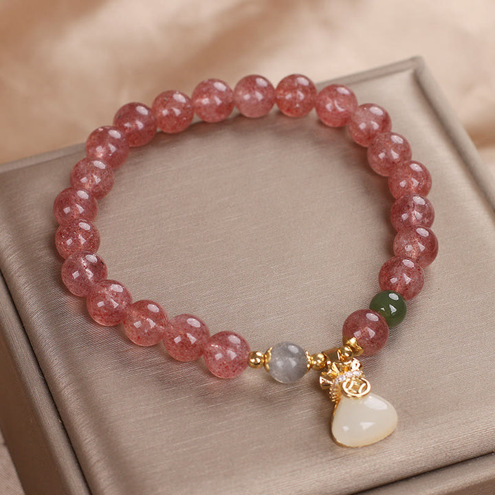 Bracelet porte-monnaie en quartz fraise naturel Buddha Stones