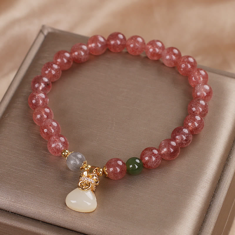 Bracelet porte-monnaie en quartz fraise naturel Buddha Stones
