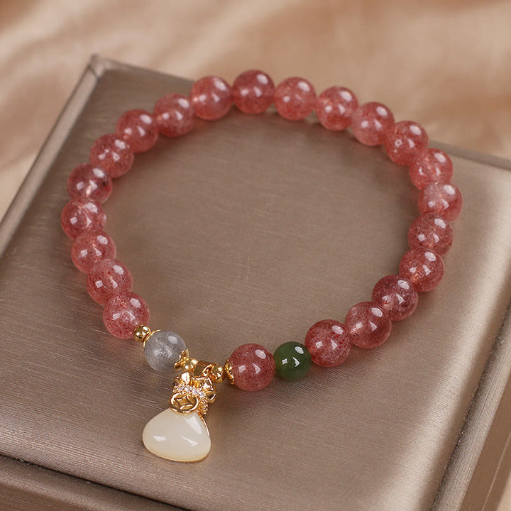 Bracelet porte-monnaie en quartz fraise naturel Buddha Stones