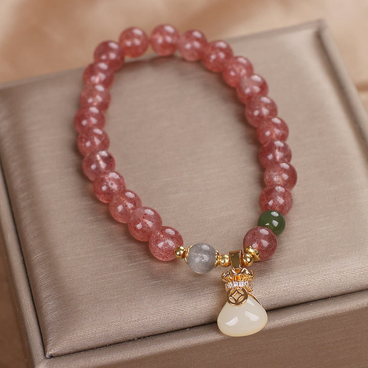 Bracelet porte-monnaie en quartz fraise naturel Buddha Stones