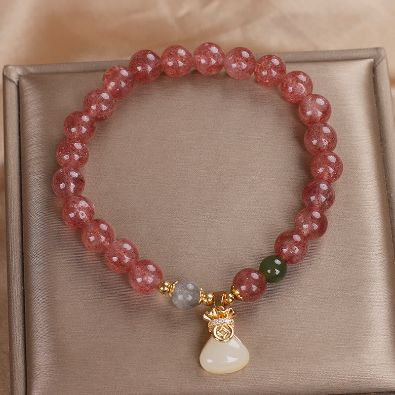 Bracelet porte-monnaie en quartz fraise naturel Buddha Stones