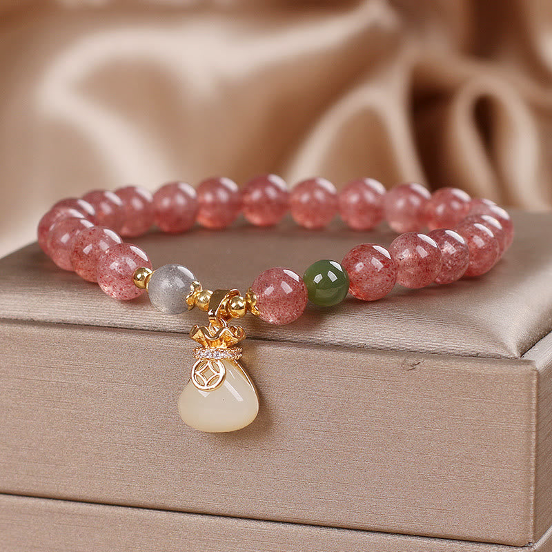 Bracelet porte-monnaie en quartz fraise naturel Buddha Stones