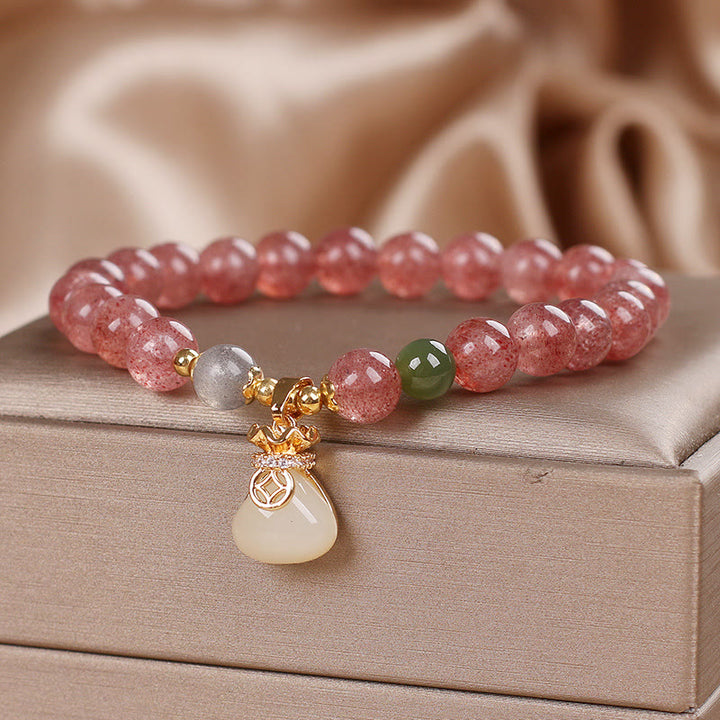 Bracelet porte-monnaie en quartz fraise naturel Buddha Stones
