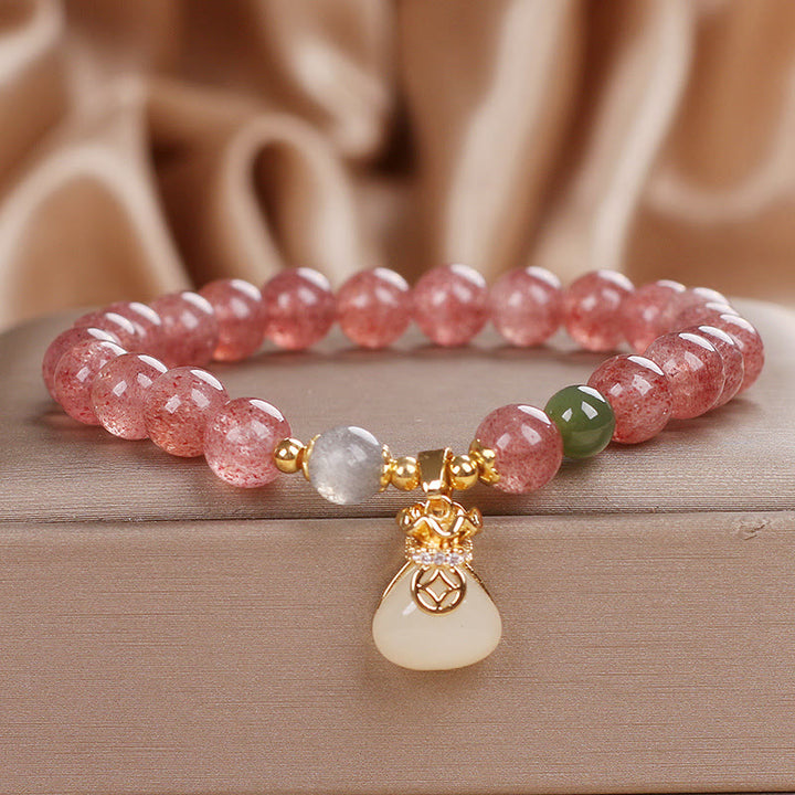 Bracelet porte-monnaie en quartz fraise naturel Buddha Stones