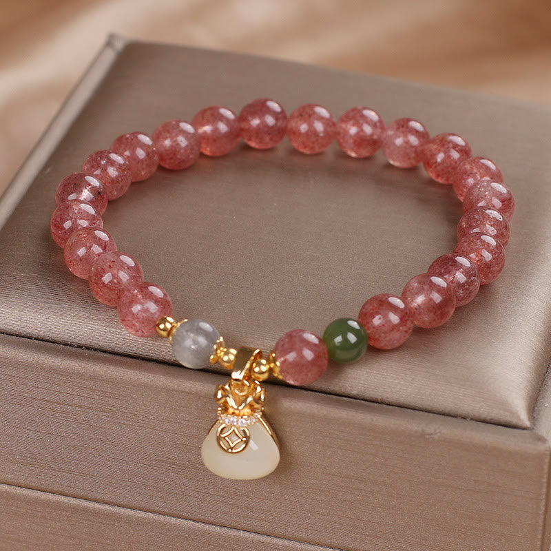Bracelet porte-monnaie en quartz fraise naturel Buddha Stones