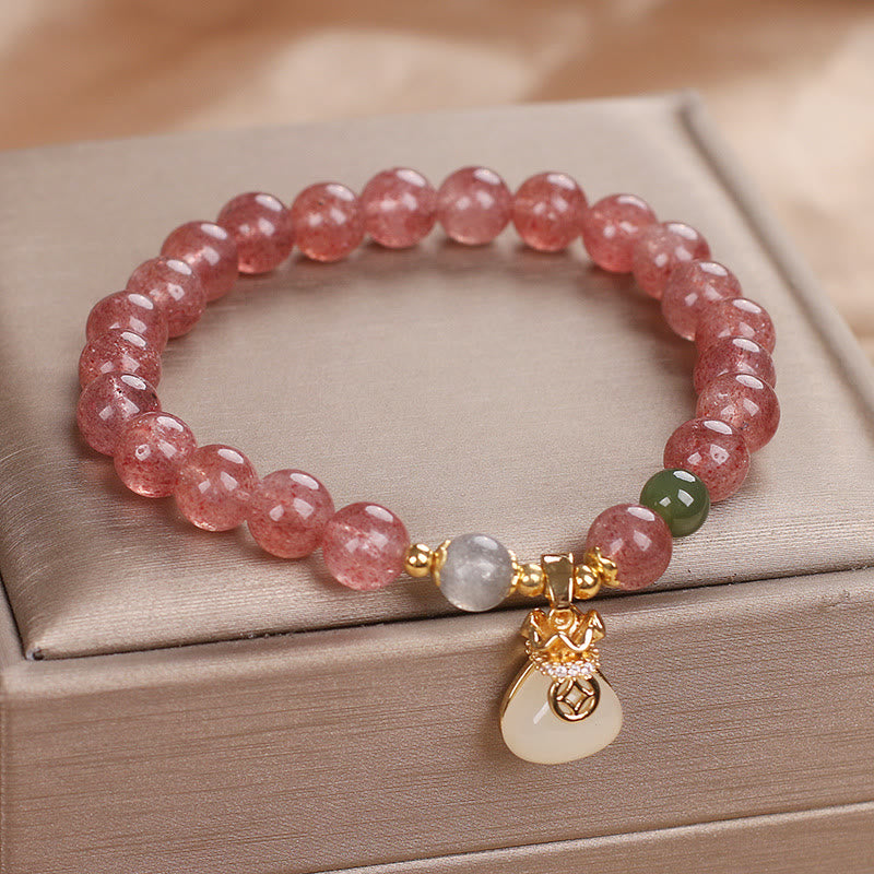 Bracelet porte-monnaie en quartz fraise naturel Buddha Stones