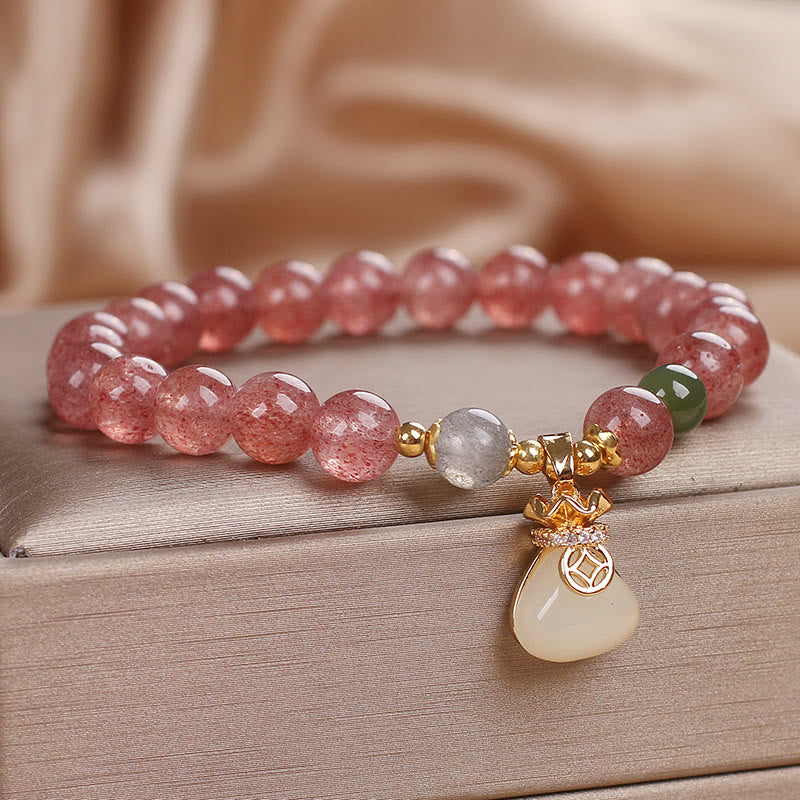 Bracelet porte-monnaie en quartz fraise naturel Buddha Stones