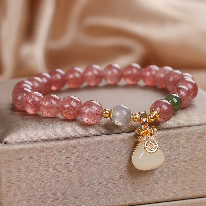 Bracelet porte-monnaie en quartz fraise naturel Buddha Stones