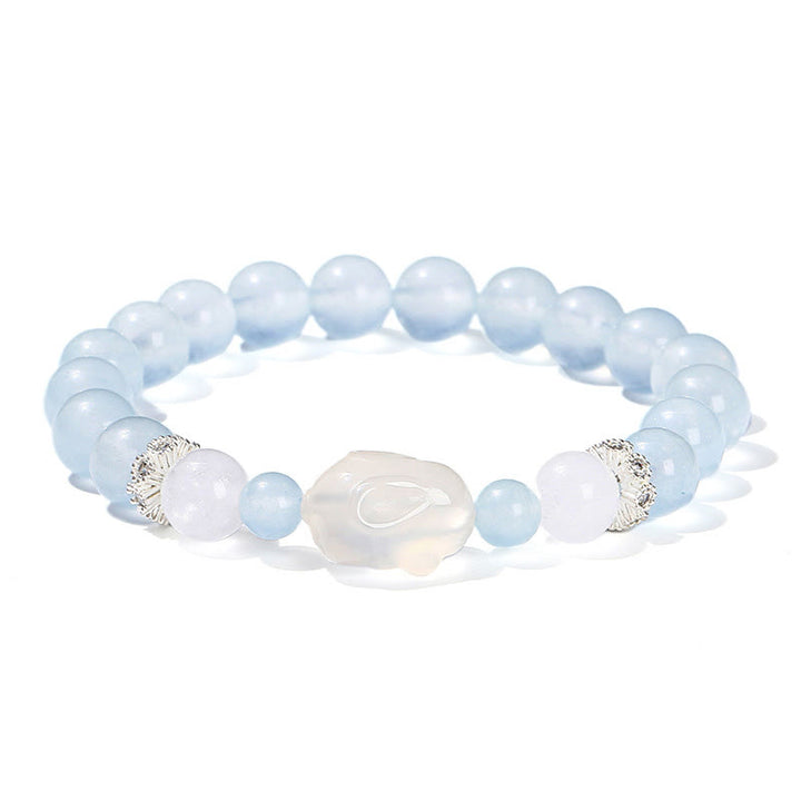 Bracelet d'équilibre émotionnel en Buddha Stones, calcédoine bleue, agate blanche et lapin