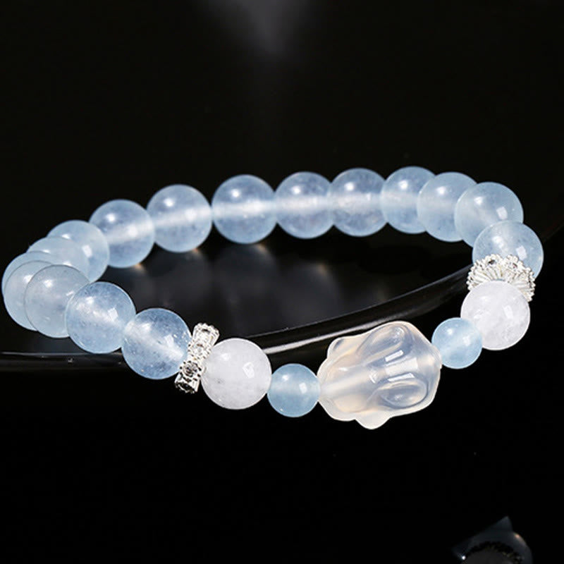 Bracelet d'équilibre émotionnel en Buddha Stones, calcédoine bleue, agate blanche et lapin
