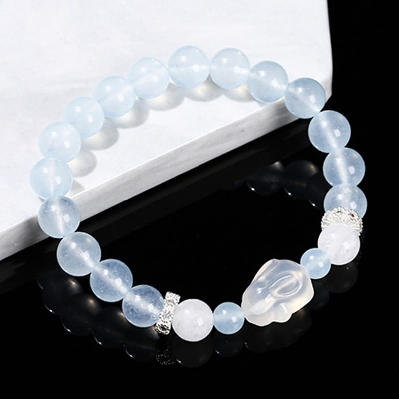 Bracelet d'équilibre émotionnel en Buddha Stones, calcédoine bleue, agate blanche et lapin