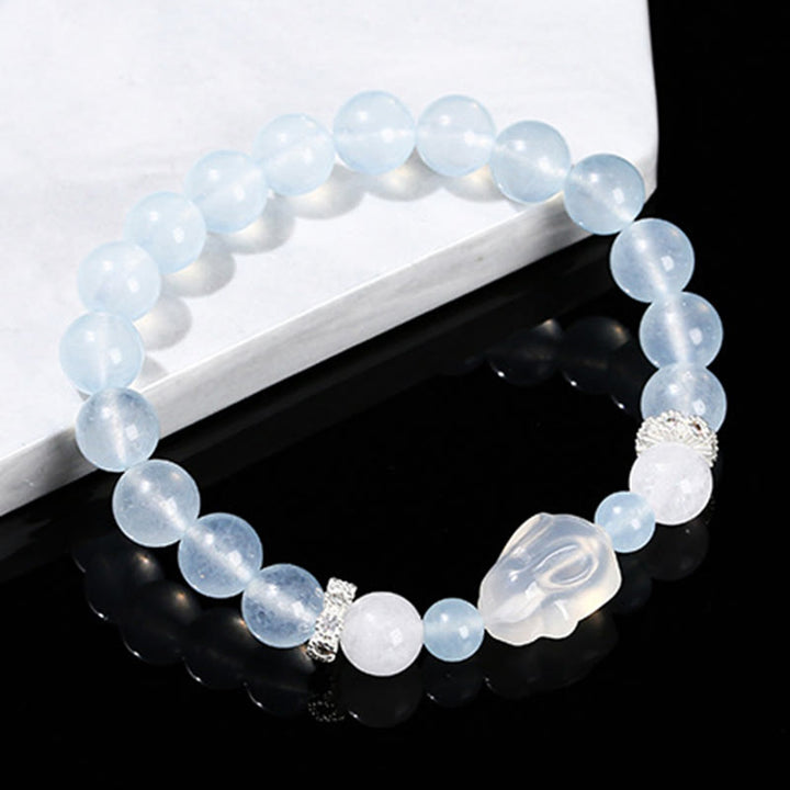Bracelet d'équilibre émotionnel en Buddha Stones, calcédoine bleue, agate blanche et lapin
