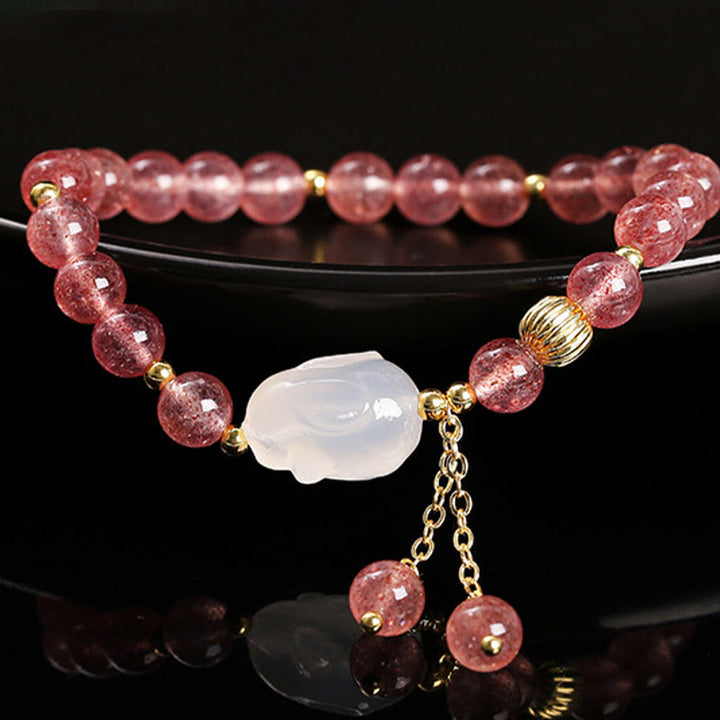 Bracelet de guérison en agate de quartz fraise naturelle Buddha Stones