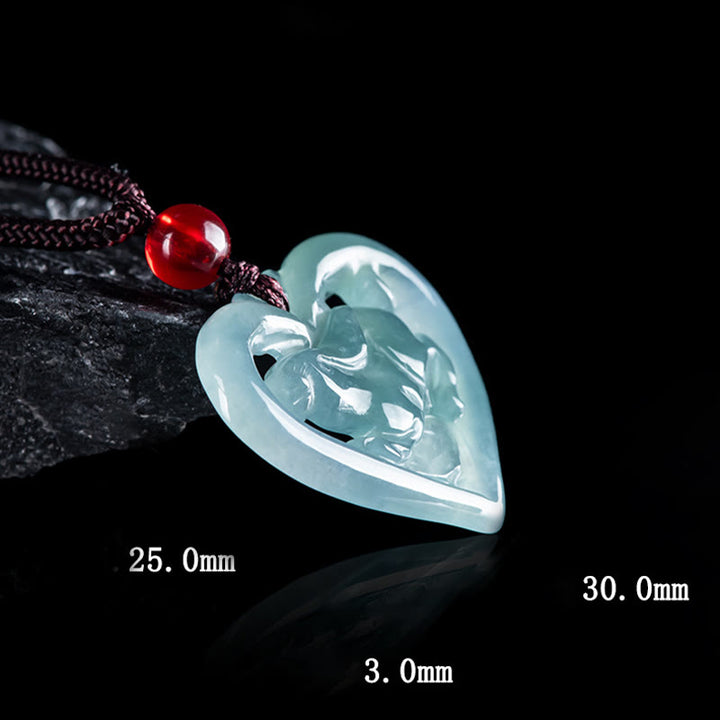 Collier pendentif porte-bonheur en forme de lapin avec cœur en jade naturel et Buddha Stones