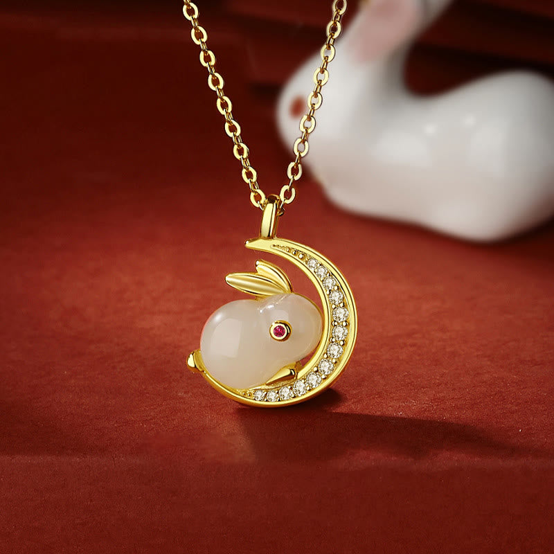 Collier pendentif porte-bonheur en forme de croissant de lune en jade blanc Hetian en argent sterling 925 avec Buddha Stones - Jade blanc de Hetian (Protection ♥ Bonheur) - image 0