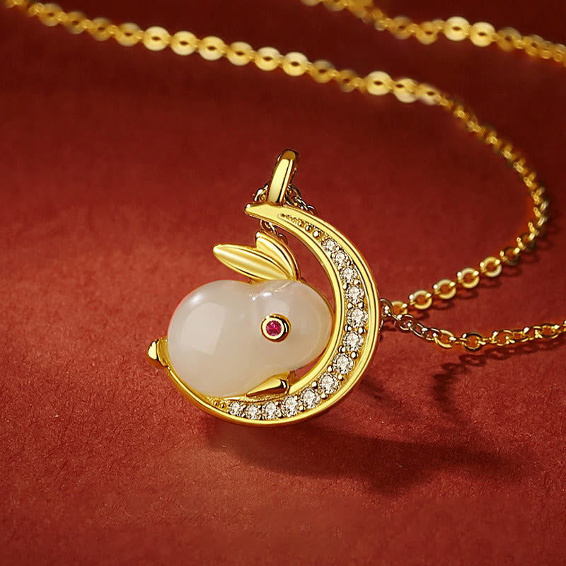 Collier pendentif porte-bonheur en forme de croissant de lune en jade blanc Hetian en argent sterling 925 avec Buddha Stones - image 1