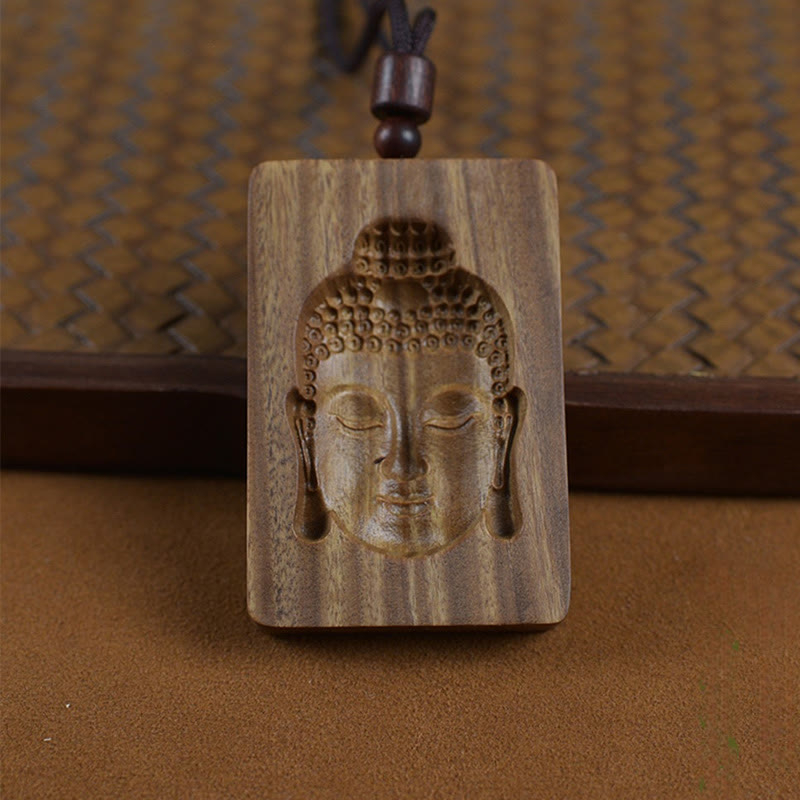 Collier pendentif symbole positif Buddha Stones en bois de santal vert - image 1