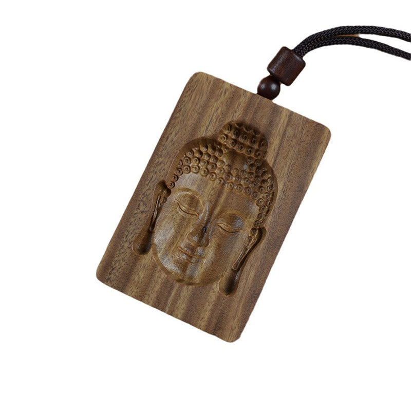 Collier pendentif symbole positif Buddha Stones en bois de santal vert