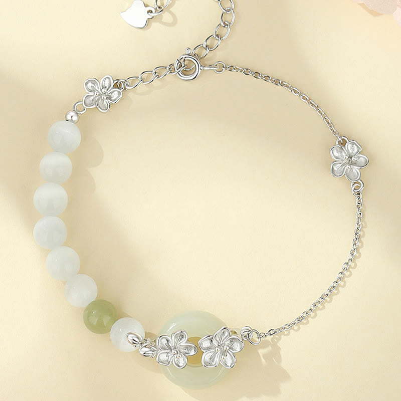 Bracelet porte-bonheur en argent sterling 999 avec boucle de paix en jade naturel Hetian de Buddha Stones