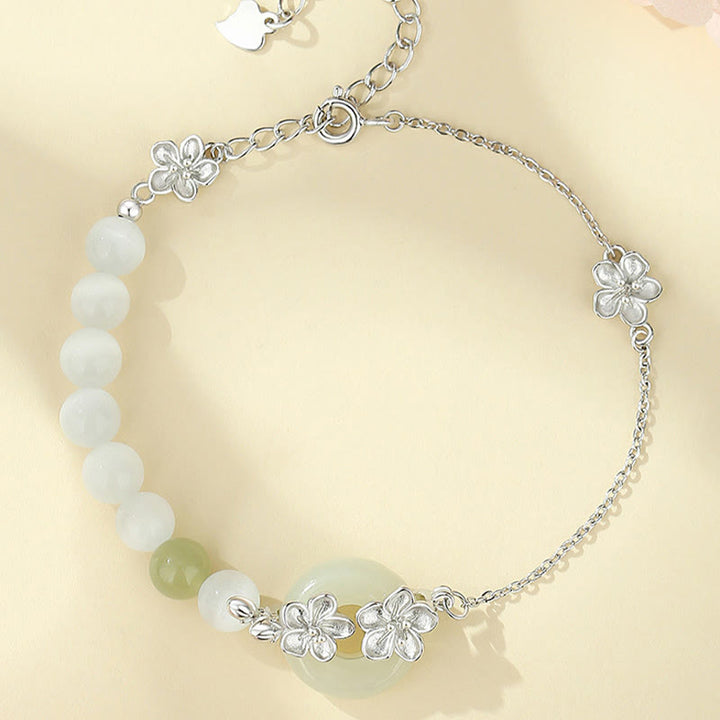 Bracelet porte-bonheur en argent sterling 999 avec boucle de paix en jade naturel Hetian de Buddha Stones