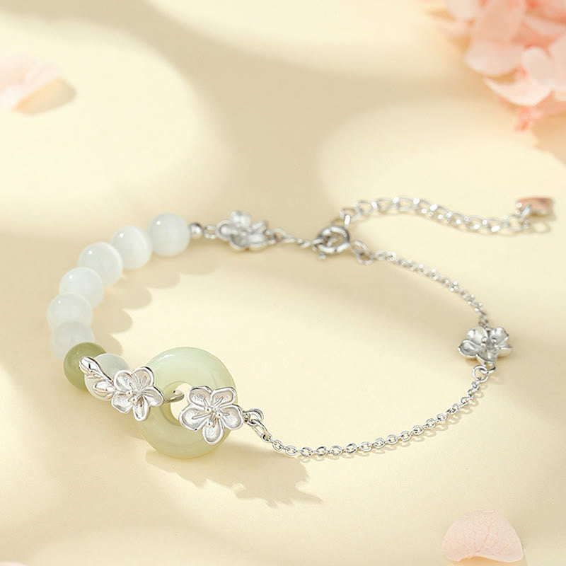 Bracelet porte-bonheur en argent sterling 999 avec boucle de paix en jade naturel Hetian de Buddha Stones - Argent (Tour de poignet 14-20 cm) - image 11