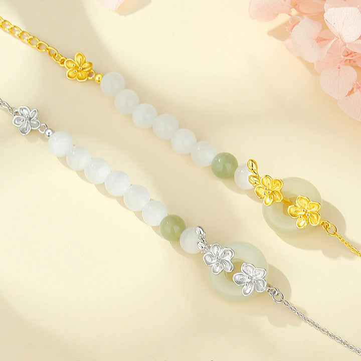 Bracelet porte-bonheur en argent sterling 999 avec boucle de paix en jade naturel Hetian de Buddha Stones - image 1
