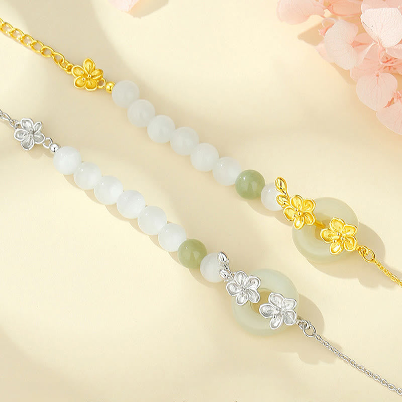 Bracelet porte-bonheur en argent sterling 999 avec boucle de paix en jade naturel Hetian de Buddha Stones - image 1