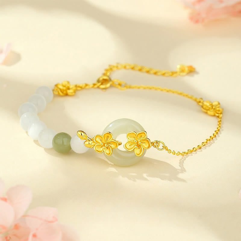 Bracelet porte-bonheur en argent sterling 999 avec boucle de paix en jade naturel Hetian de Buddha Stones - Or (Tour de poignet 14-20 cm) - image 0