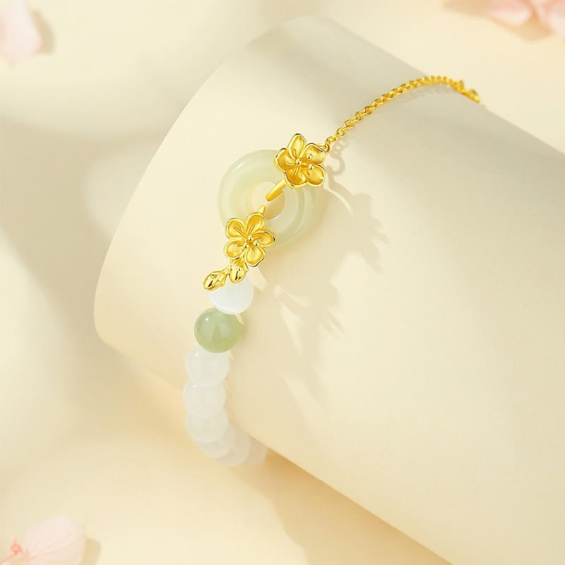 Bracelet porte-bonheur en argent sterling 999 avec boucle de paix en jade naturel Hetian de Buddha Stones - image 2