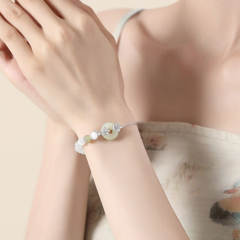 Bracelet porte-bonheur en argent sterling 999 avec boucle de paix en jade naturel Hetian de Buddha Stones - image 13